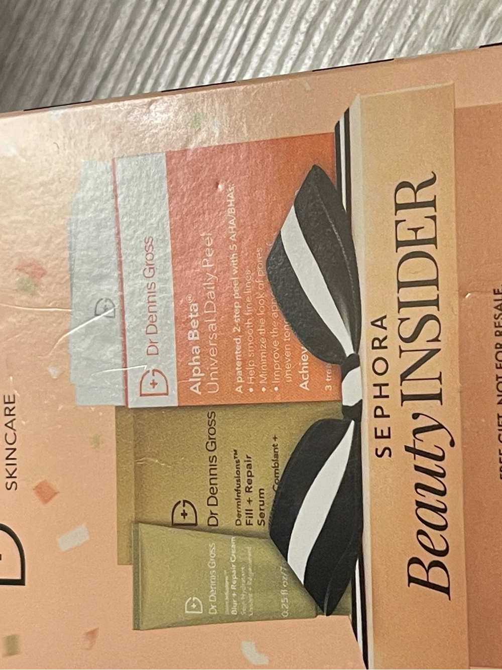 Sephora Peach & Gold Beauty Insider Gift Box with Black-White Ribbon